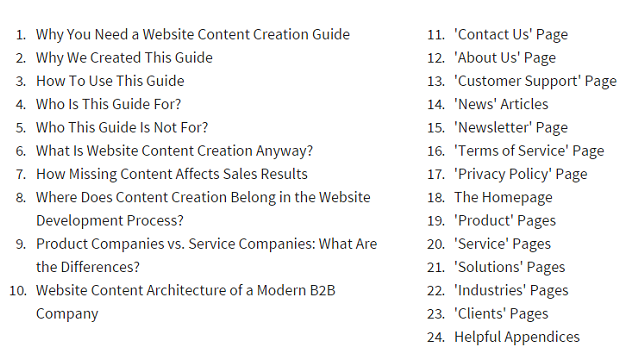 B2B Guide Table of Contents